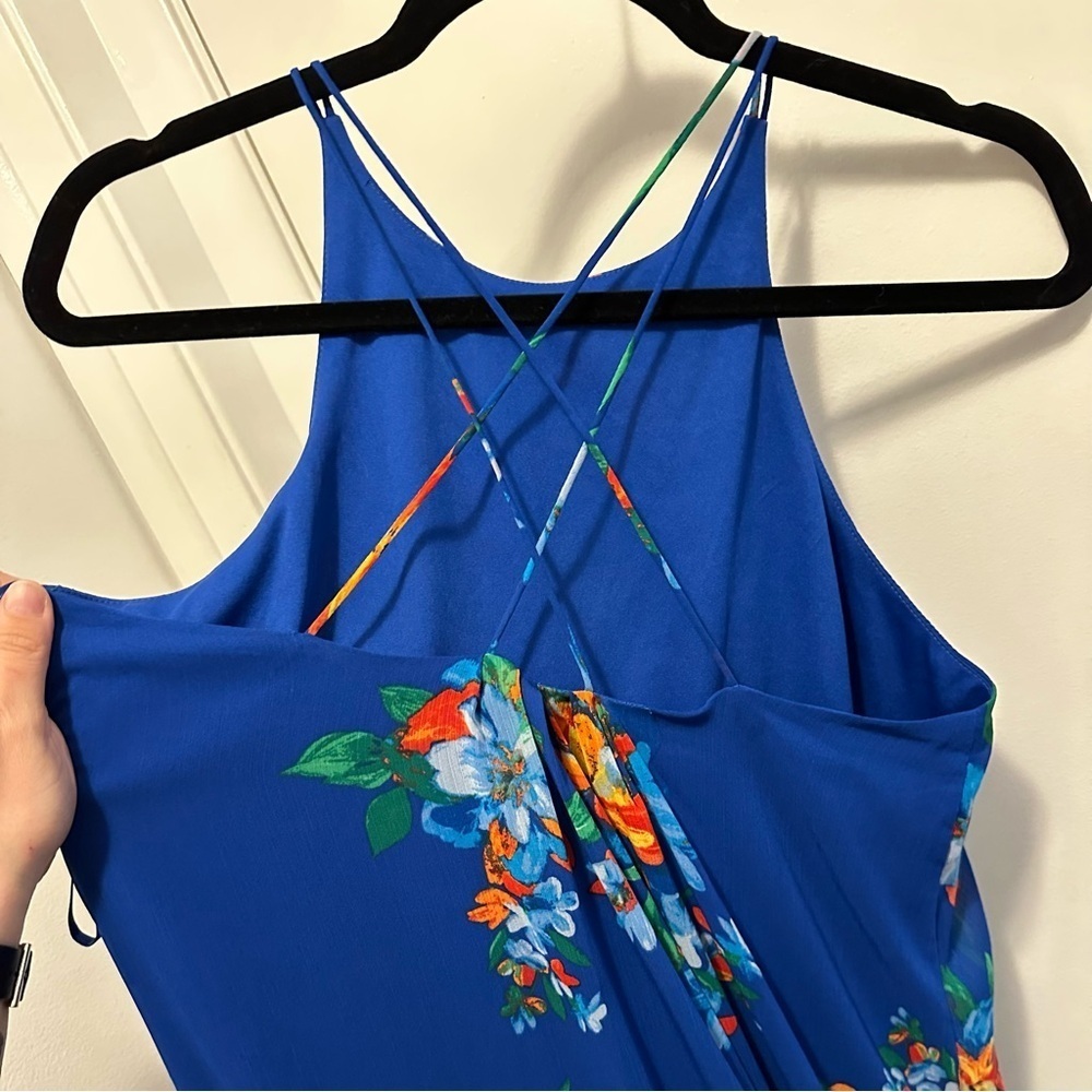 Lauren Ralph Lauren Floral Georgette Sleeveless High Low Dress Blue 4 - Picture 5 of 10